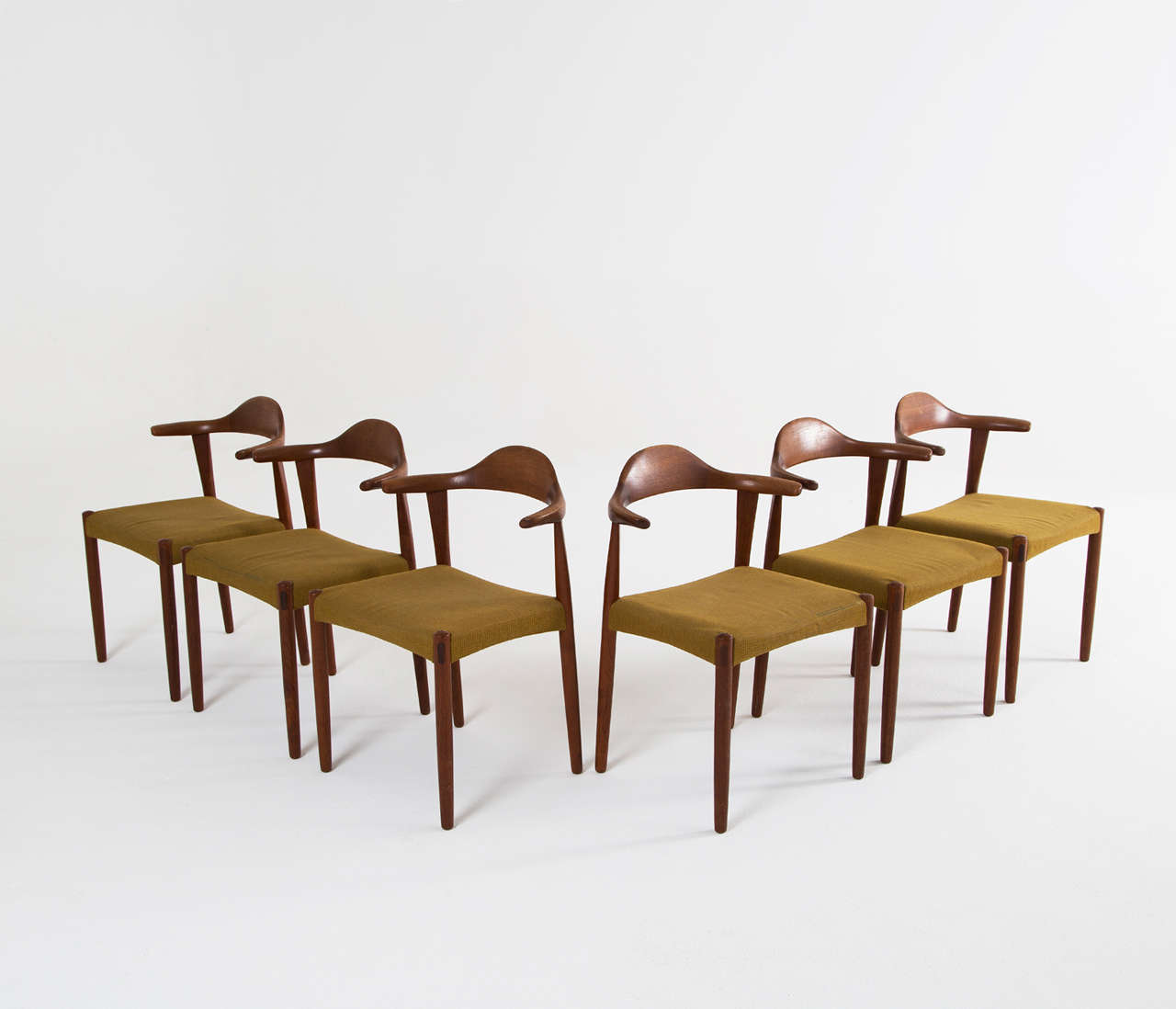 Set of Six Danish Teak Bullhorn Chairs 3