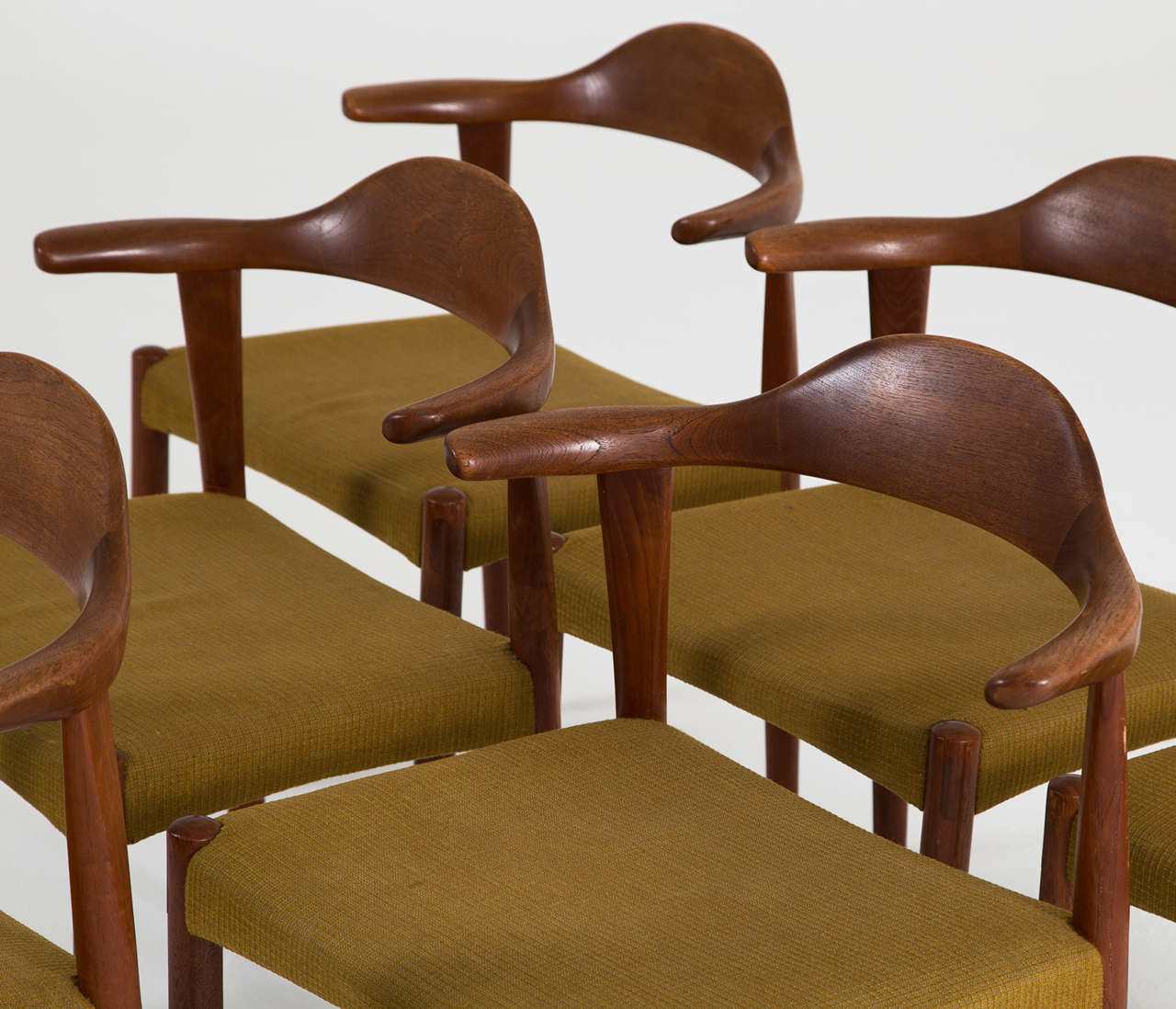 Set of Six Danish Teak Bullhorn Chairs 2
