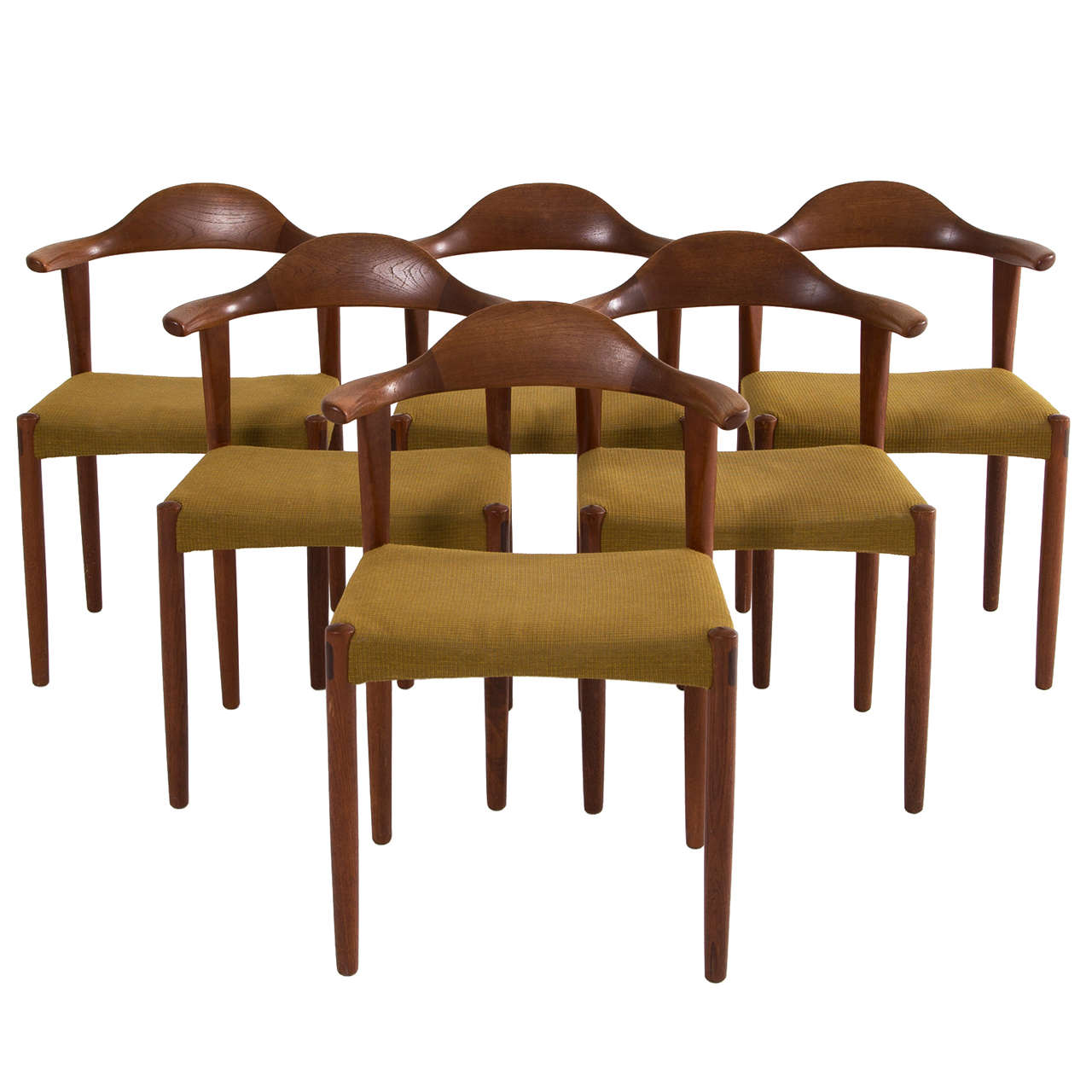 Set of Six Danish Teak Bullhorn Chairs