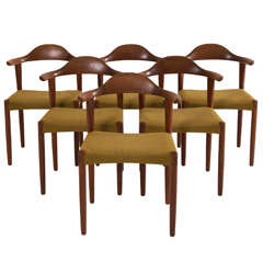 Set of Six Danish Teak Bullhorn Chairs