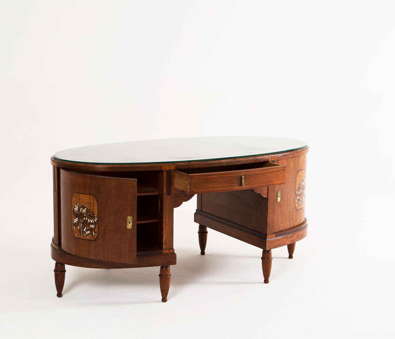 French Two Sided Art Deco Executive Desk in Mahogany 