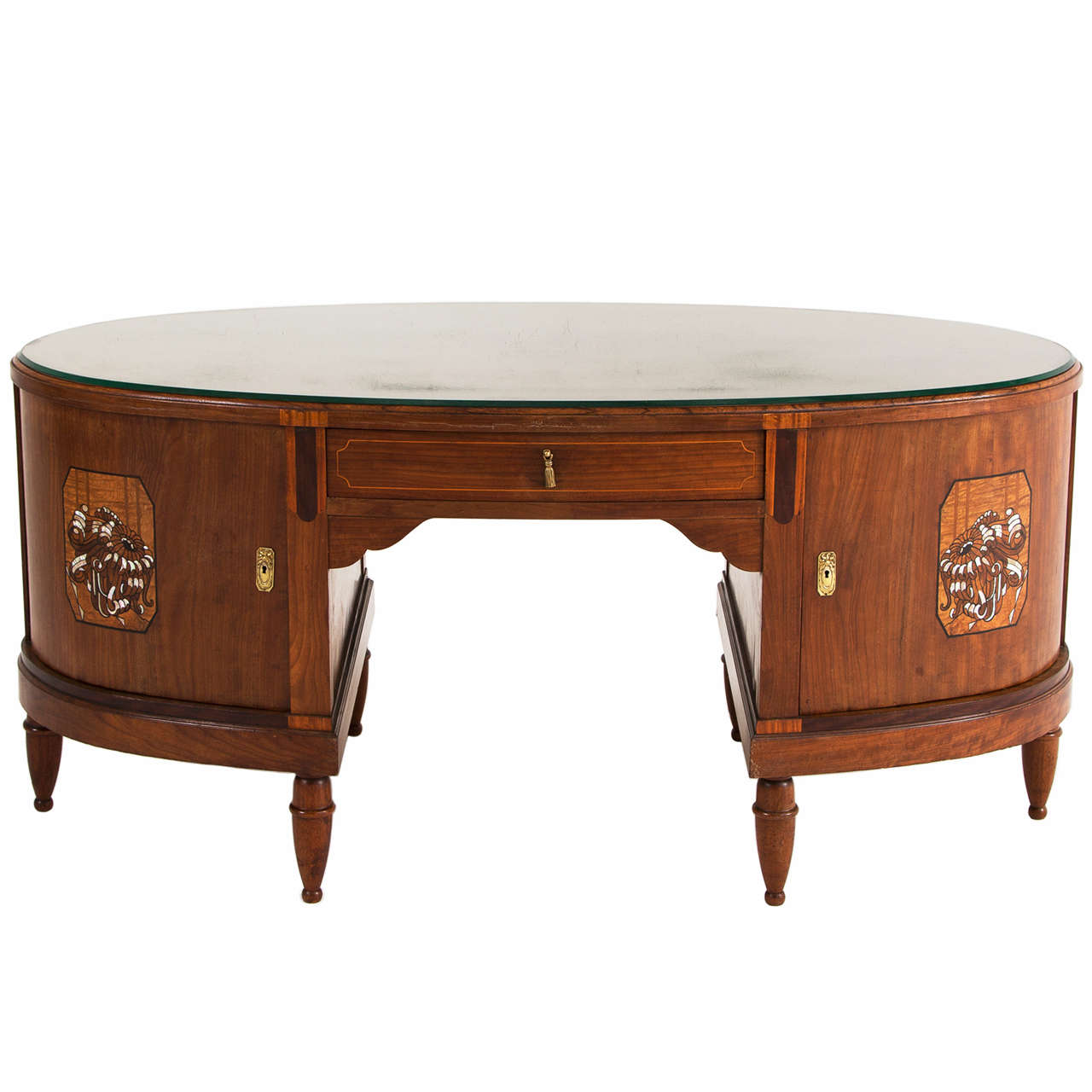 Two Sided Art Deco Executive Desk in Mahogany 