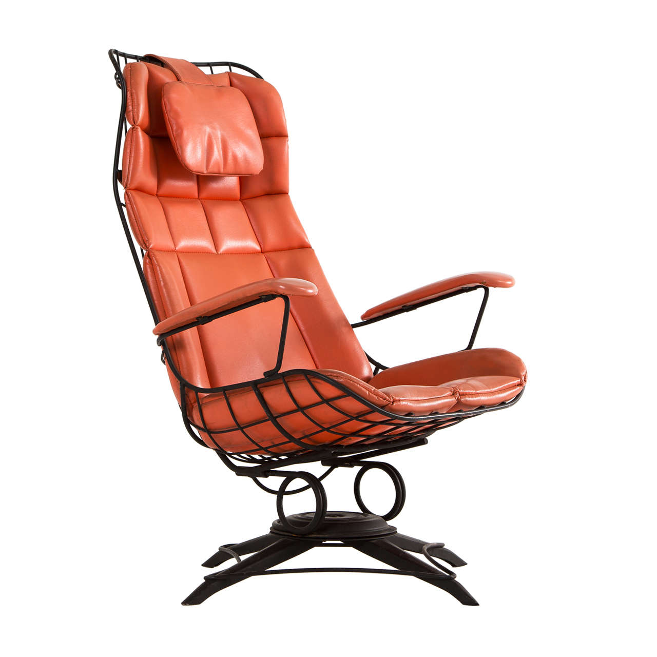 Black Wire Metal Rocking Chair with Original Upholstery For Sale at 1stdibs