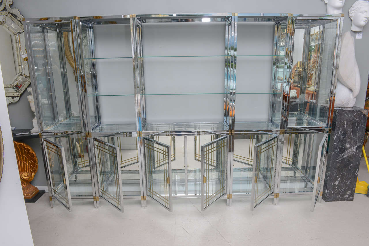 Mid-Century Modern Shop Display of Chrome and Brass Wall Unit