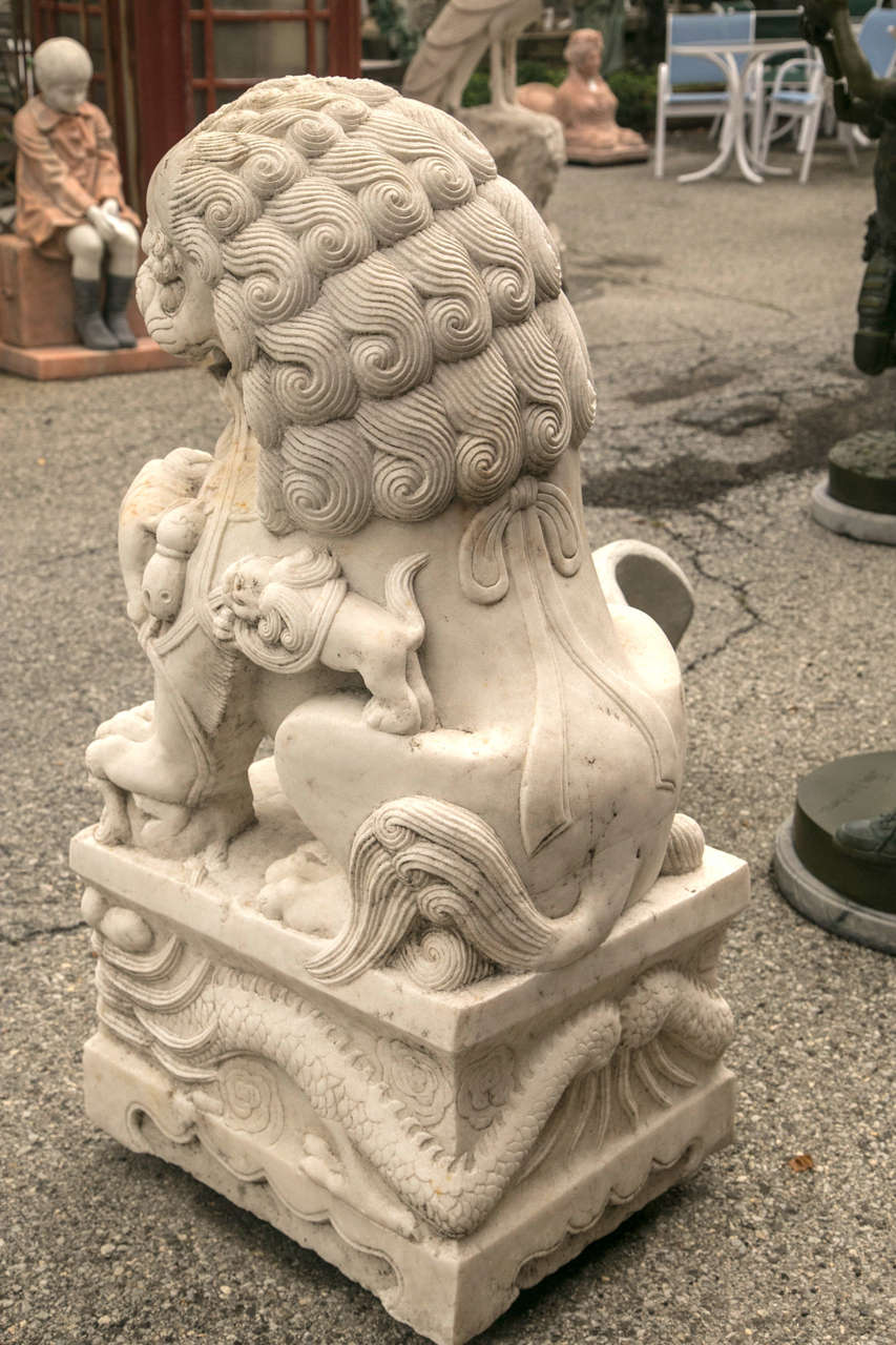 20th Century Vintage Pair of Marble Temple Lion Foo Dogs