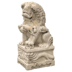 Vieille Paire de Chiens Lion Foo de Temple en Marbre