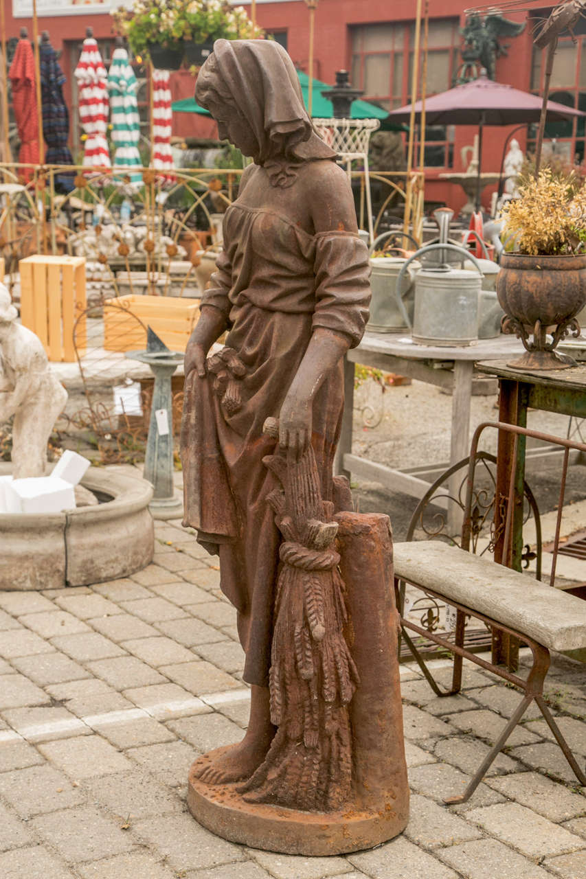 Large Cast Iron Lady Statue In Excellent Condition In Stamford, CT