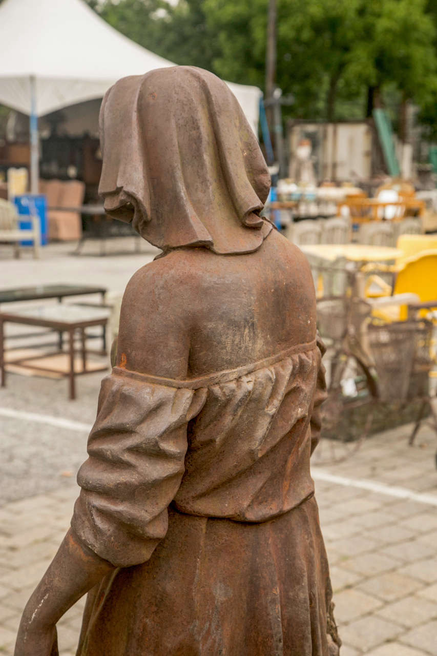 20th Century Large Cast Iron Lady Statue