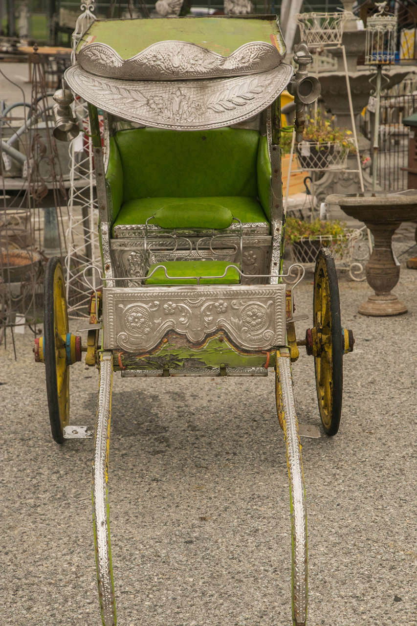 20th Century Antique Colorful Child's Rickshaw with Passenger Seat