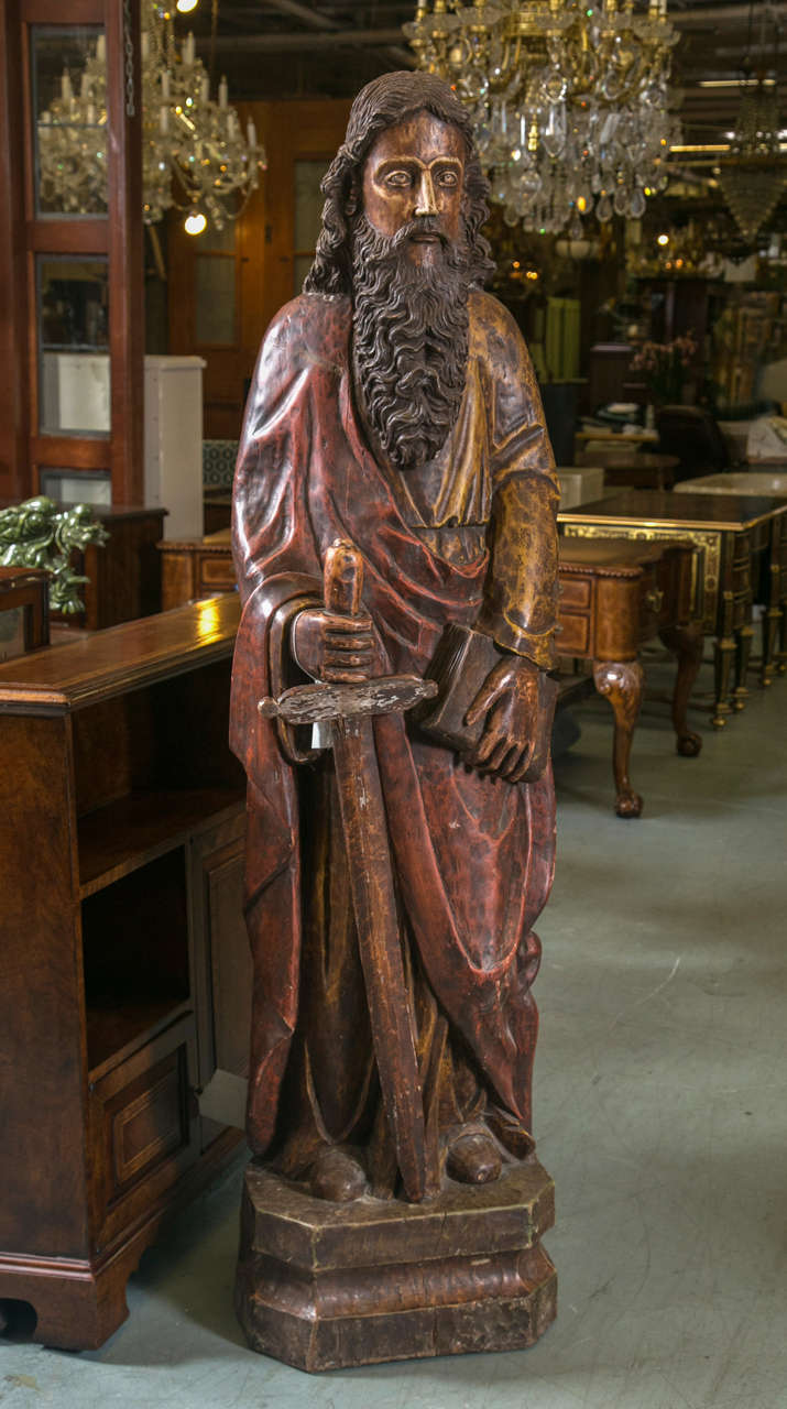 HandCarved Wooden Traditional Statue of Saint Paul For Sale at 1stDibs