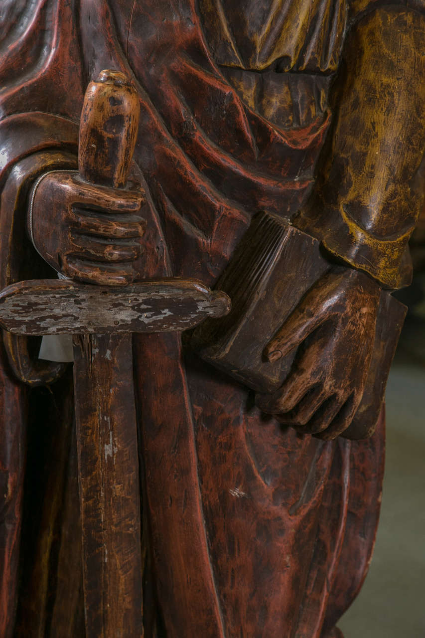 HandCarved Wooden Traditional Statue of Saint Paul For Sale at 1stDibs