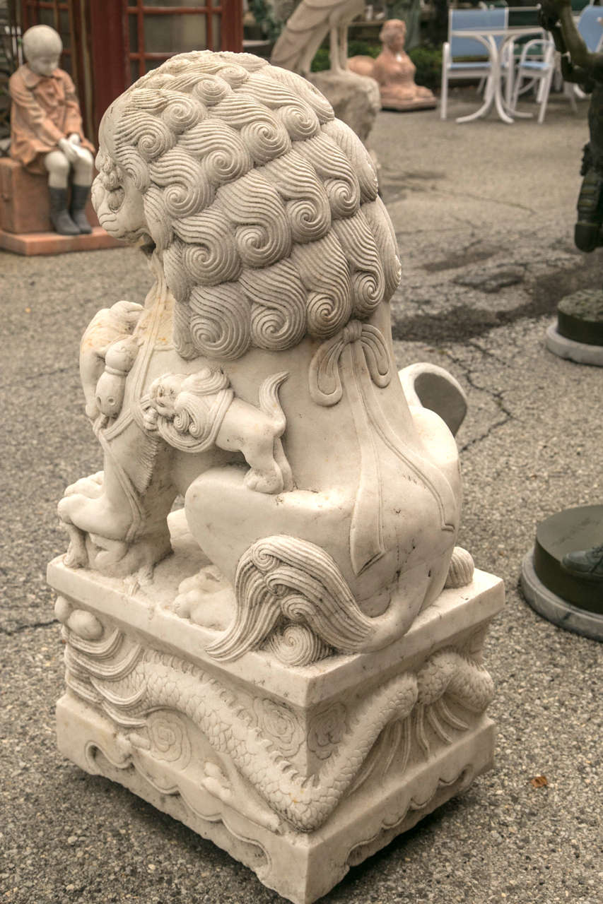 Vintage Pair of Marble Temple Lion Foo Dogs at 1stDibs marble foo