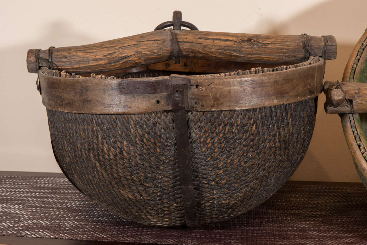 Folk Art Antique Willow Water Baskets For Sale