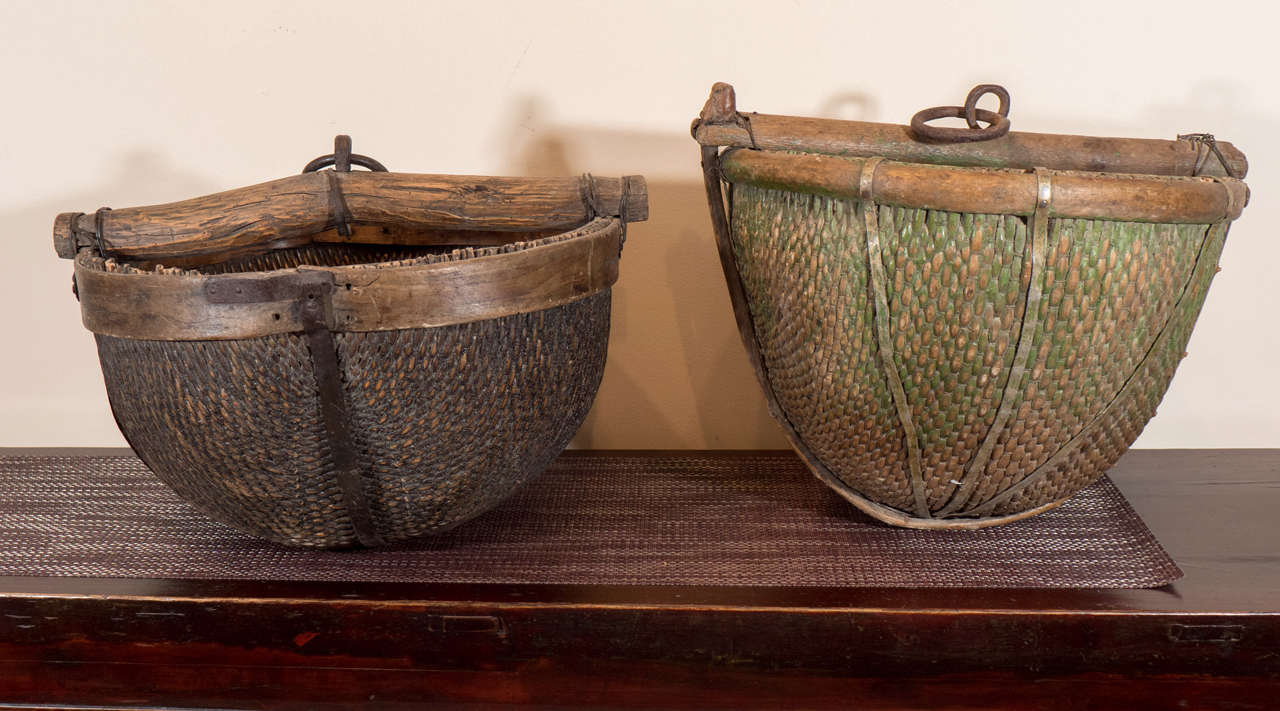20th Century Antique Willow Water Baskets For Sale