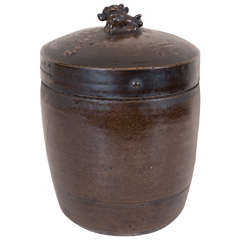 Antique Covered Ceramic Oil Jar