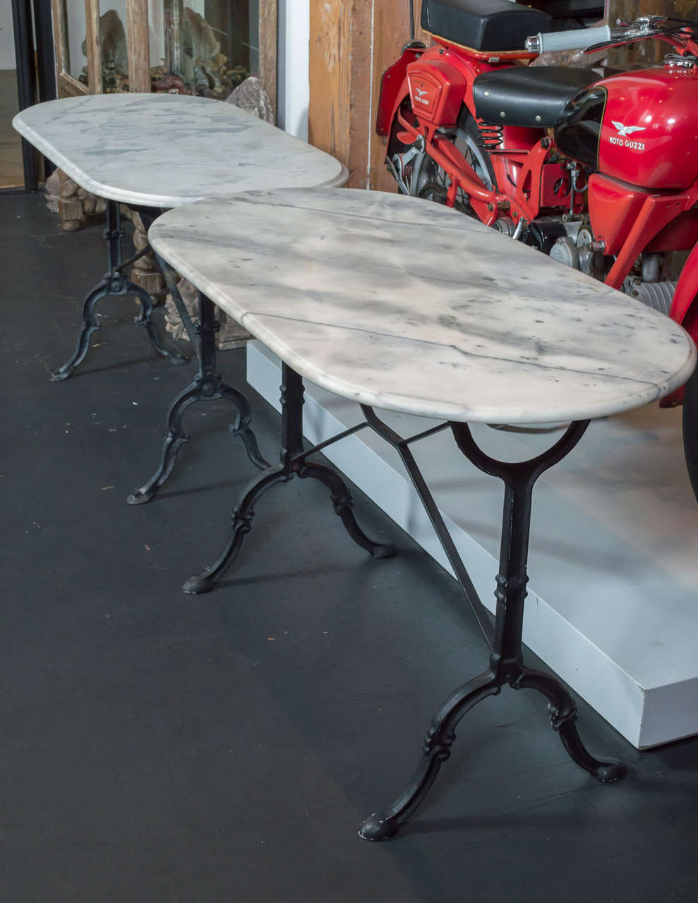 Pair of Marble Garden/Console Tables with Iron Base In Good Condition In San Francisco, CA
