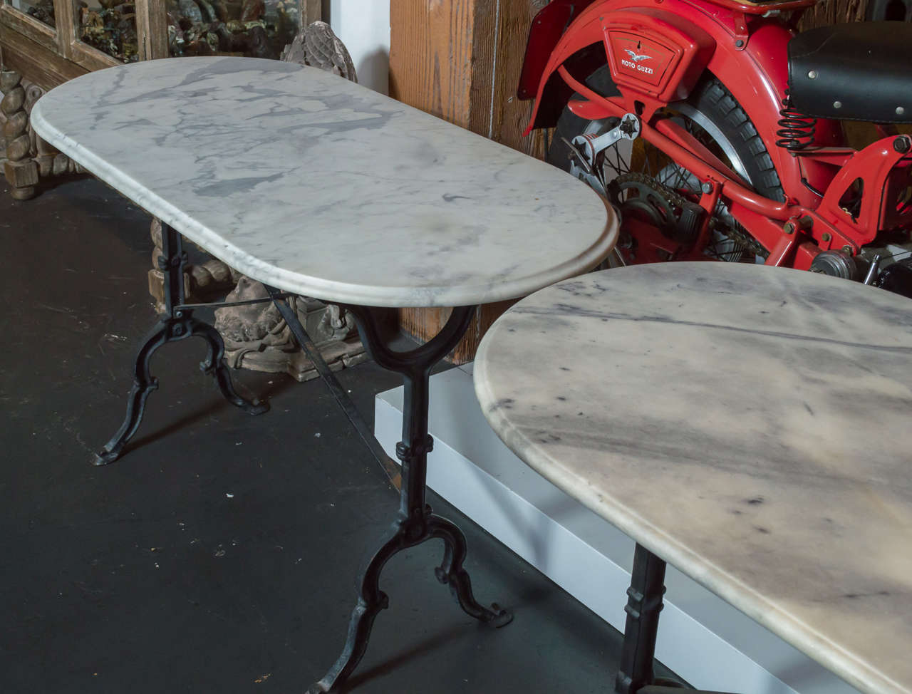 20th Century Pair of Marble Garden/Console Tables with Iron Base