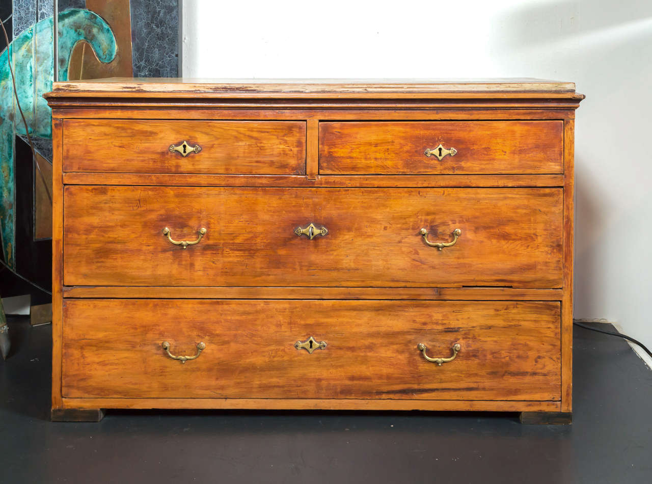 Early 19th Century Painted Swedish Chest of Drawers. Original lock and key hardware with brass handles and locks on each of the 4 drawers.