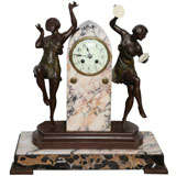 French Art Deco "Flapper Girls" Clock/ Sculpture on Marble