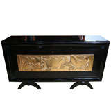 French Art Deco "Dudouyt" Carved Giltwood/ Black Lacquer Buffet