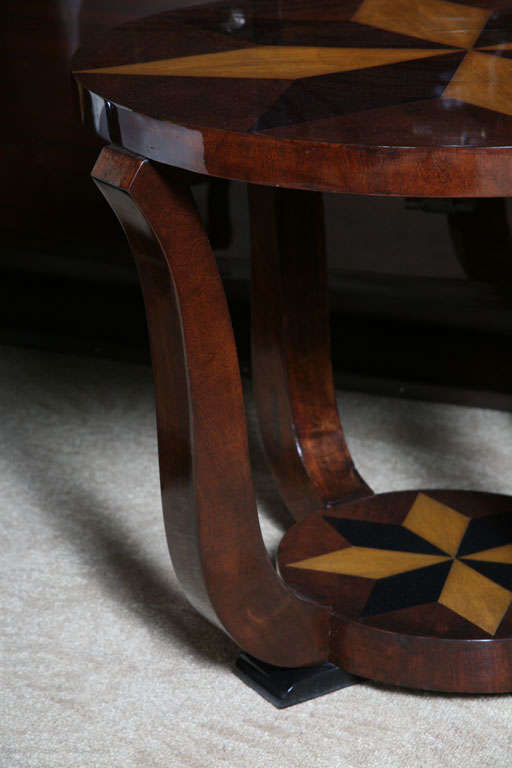 Wood French Art Deco Exotic Walnut, Star Inlay Accent Table