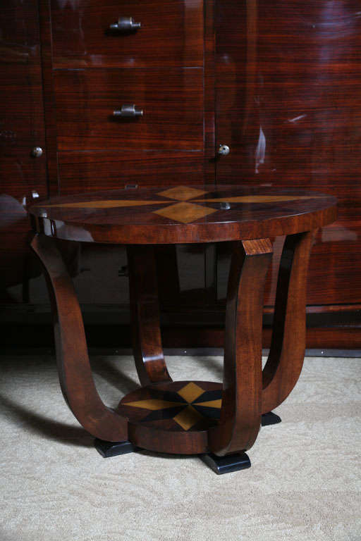 French Art Deco Exotic Walnut, Star Inlay Accent Table 1