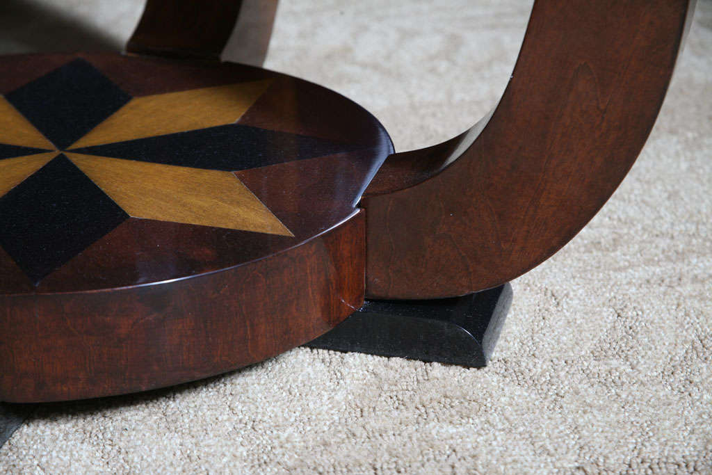 French Art Deco Exotic Walnut, Star Inlay Accent Table 3