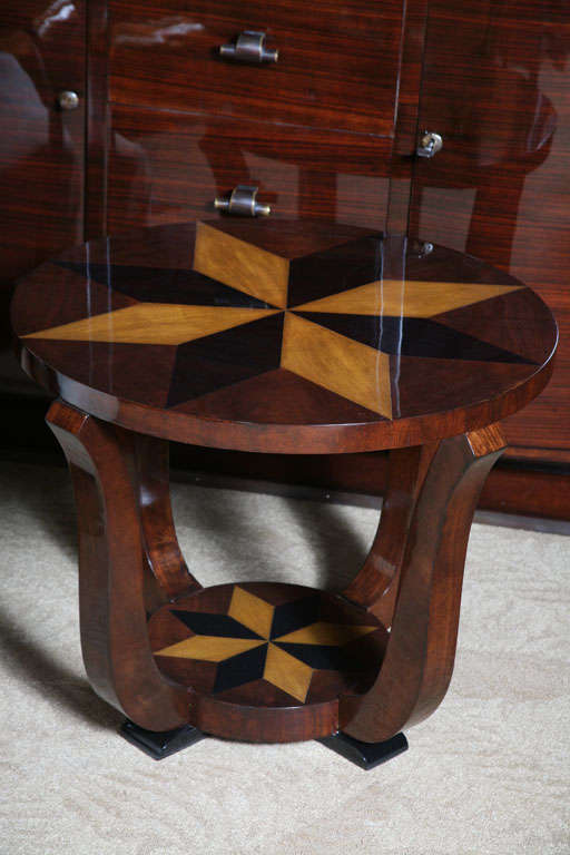 French Art Deco Tulip Form Walnut Accent Table with Exotic Wood 