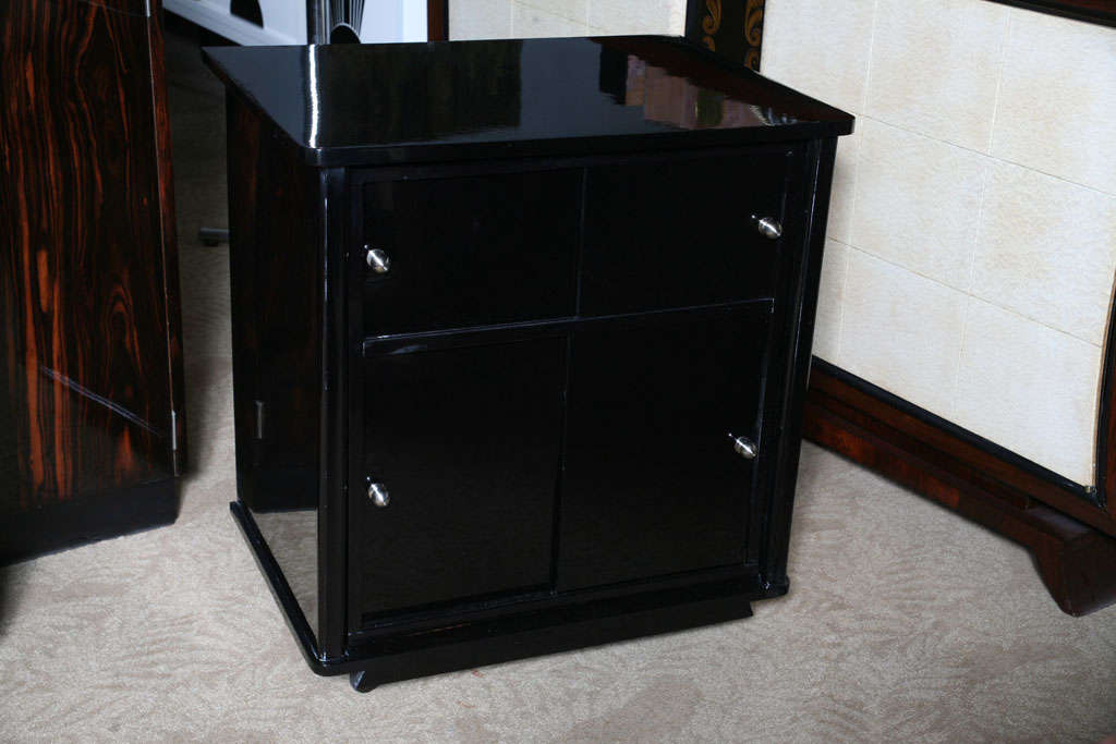 French Art Deco Black Lacquer Swivel Front Bar/Cabinet