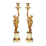 Pair Gilt Bronze And Marble  Louis  XVI Figural Candlesticks