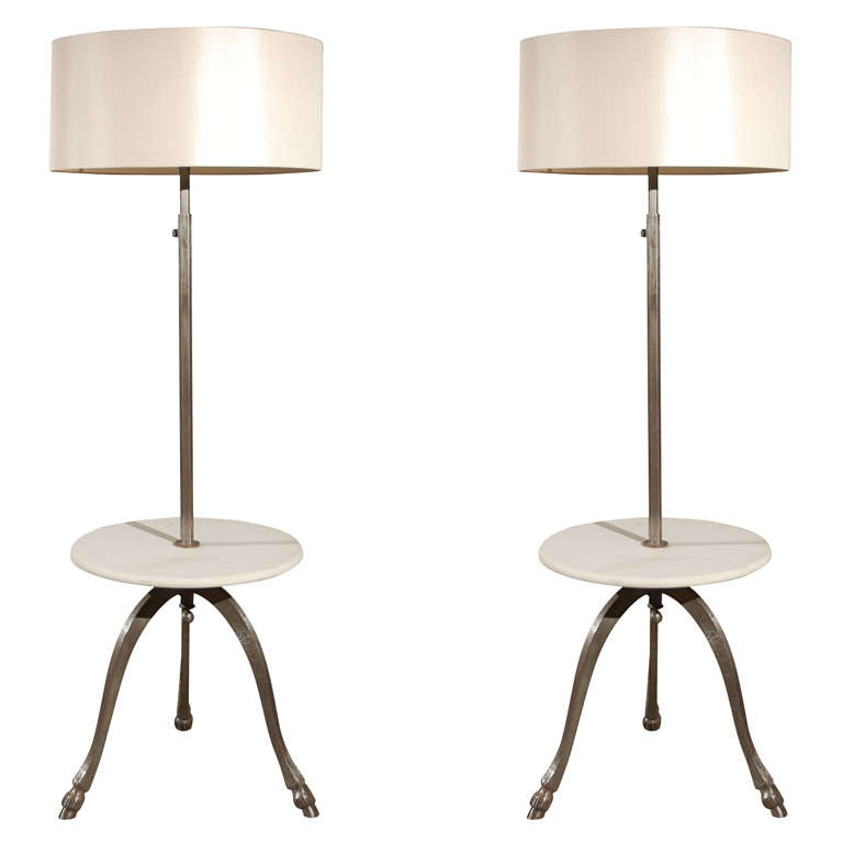 Pair of French 1970's Table Lamps with Marble Tops For Sale