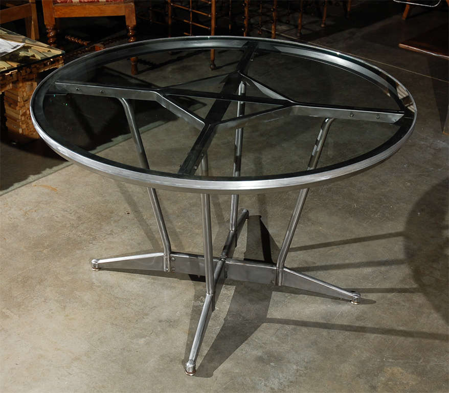 Metal Table with Glass Top For Sale 1