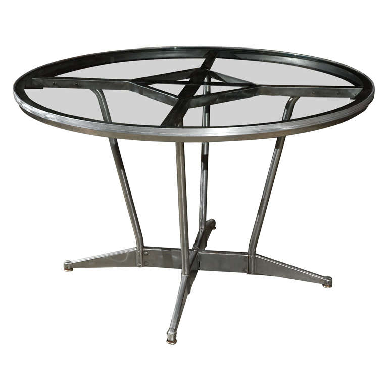 Metal Table with Glass Top For Sale at 1stdibs