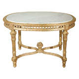 French Gilt Wood Oval Table with Marble Top circa 1900