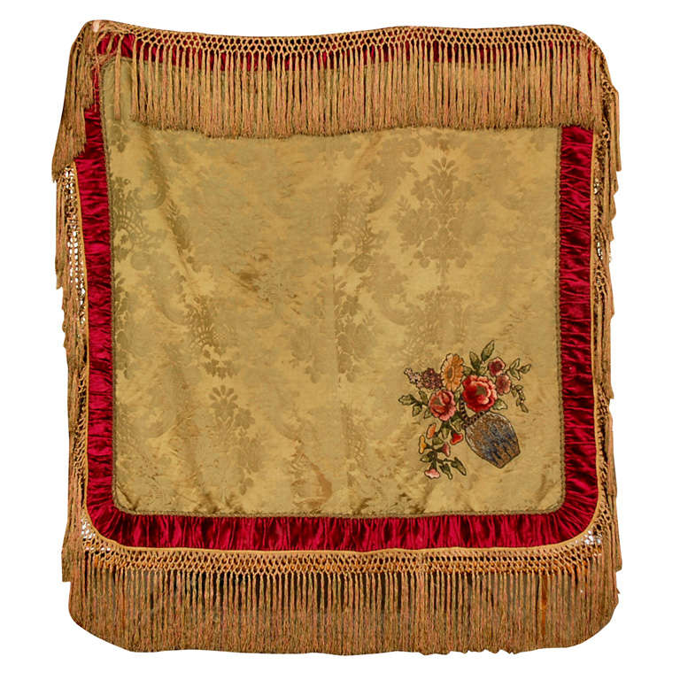 French Metallic & Chenille Embroidered Coverlet circa 1900