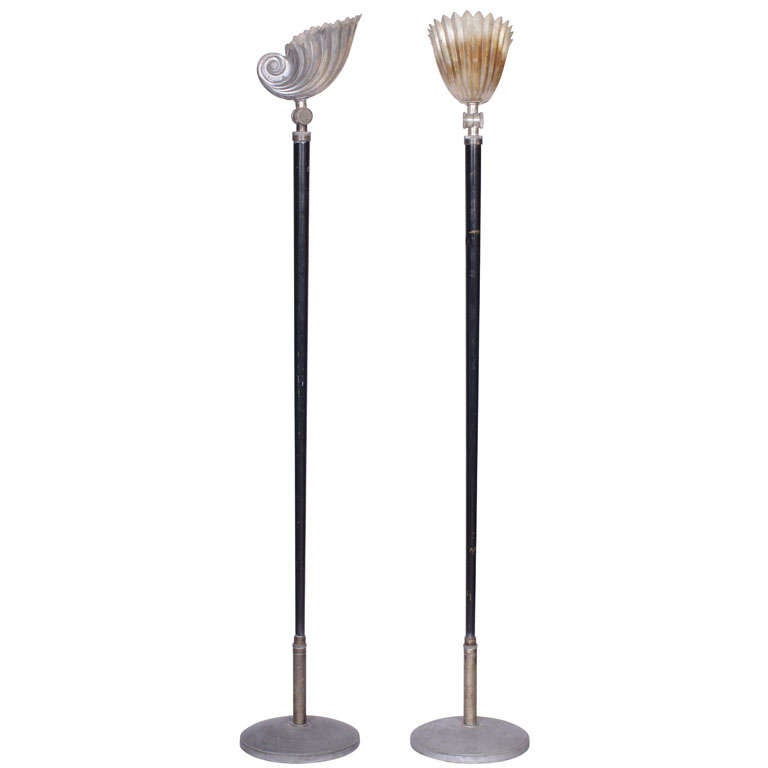 Pair of Standard Lamps with Shell Up Lights For Sale