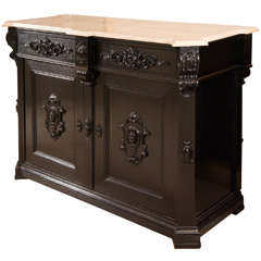 Victorian Ebonized Oak and Marble Topped Cabinet