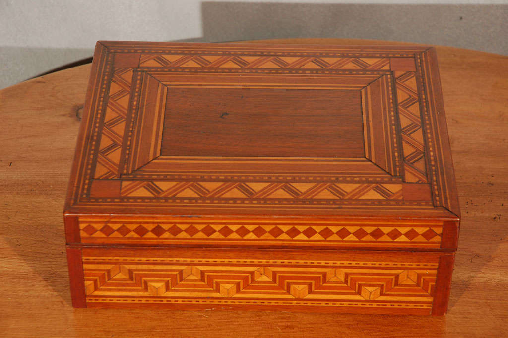 19th Century Antique Parquetry Keepsake Box with Lid