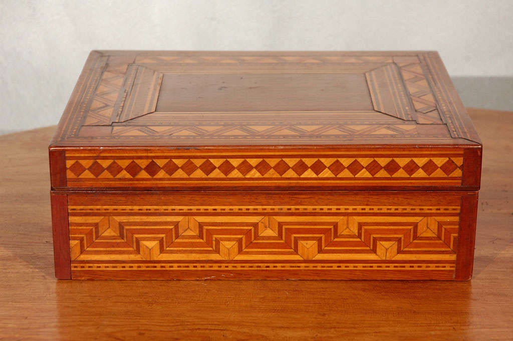Walnut Antique Parquetry Keepsake Box with Lid