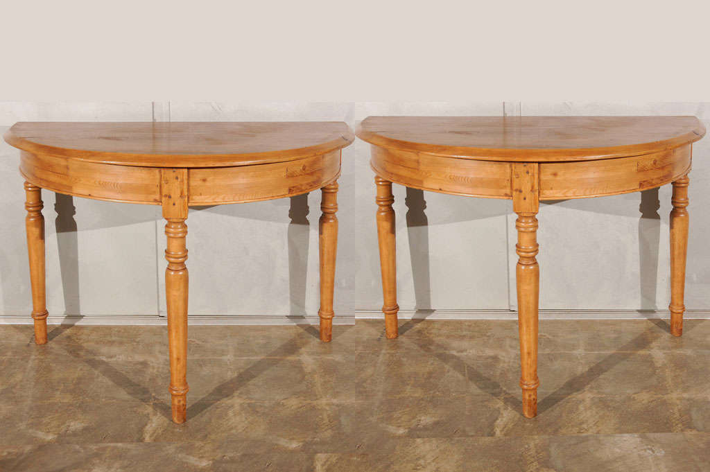 Pair Antique Pine Demi-Lune Tables