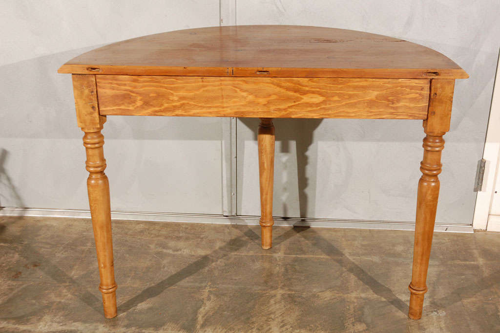 Pair Antique Pine Demi-Lune Tables In Good Condition For Sale In Culver City, CA