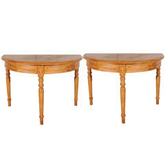 Pair Antique Pine Demi-Lune Tables