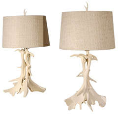 Pair of Faux Horn Table Lamps with Shades