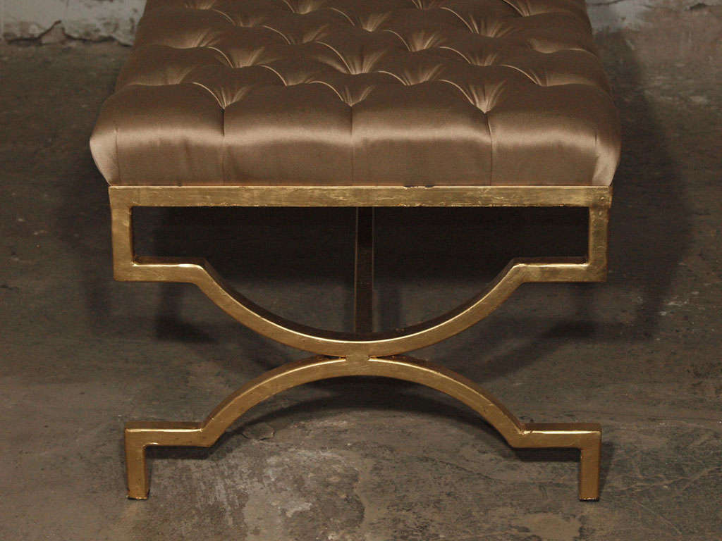 Stunning Mid-century Modern Gilded 24k Gold Tufted Bench In Excellent Condition In New York, NY