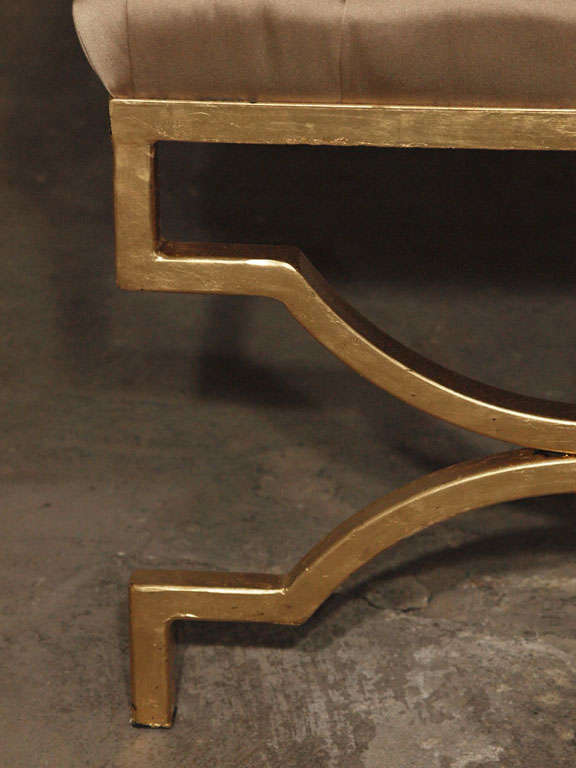 20th Century Stunning Mid-century Modern Gilded 24k Gold Tufted Bench