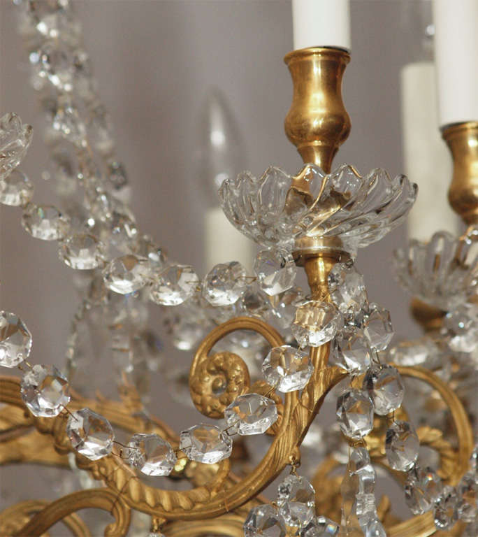 Pair Signed Baccarat Crystal and Bronze D'ore Chandeliere 1