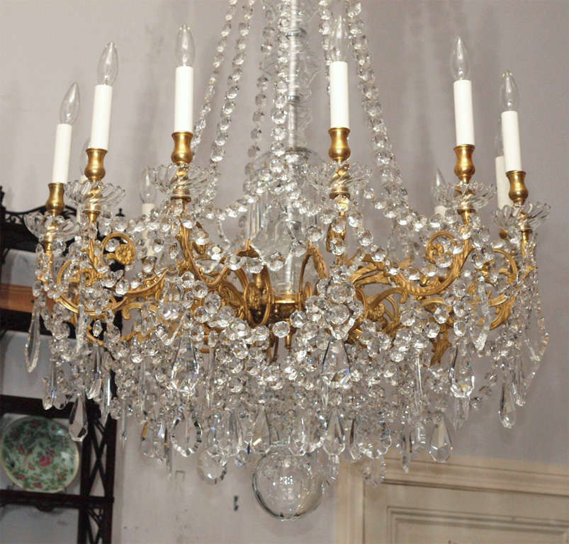Pair Signed Baccarat Crystal and Bronze D'ore Chandeliere 3