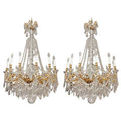 Pair Signed Baccarat Crystal and Bronze D'ore Chandeliere