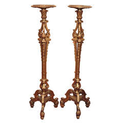Pair Antique Carved Wood Continental Torcheres
