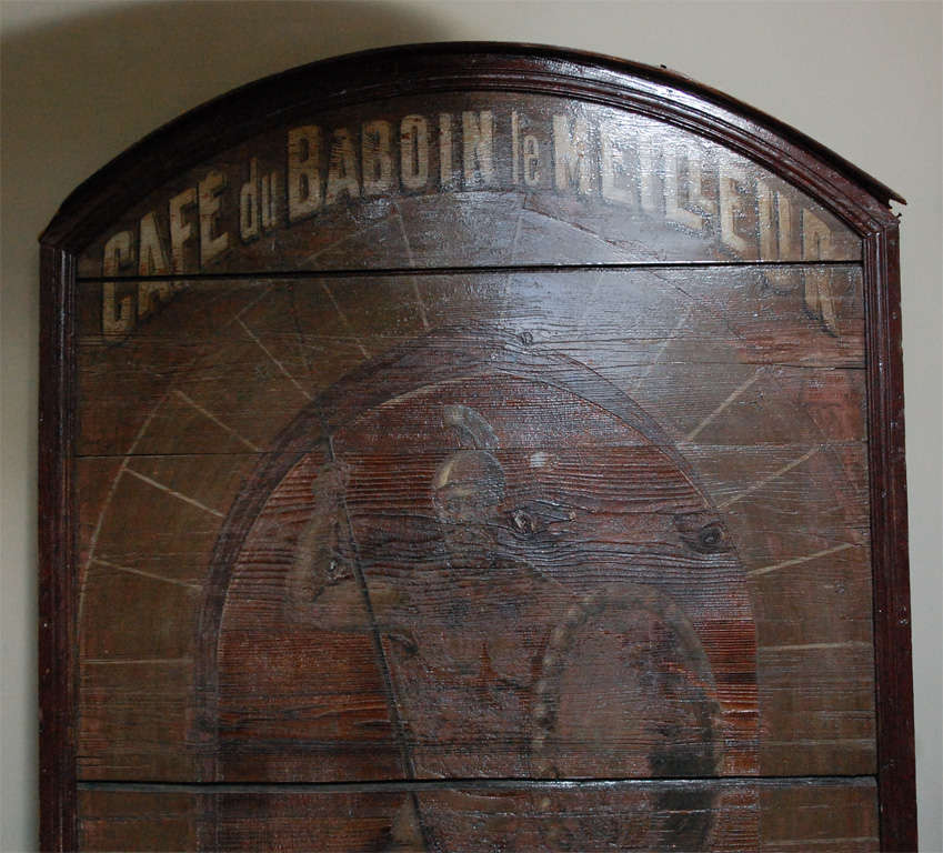 A large painted wood panel sign from a cafe in Lyon. A unique piece for decorative wall art.